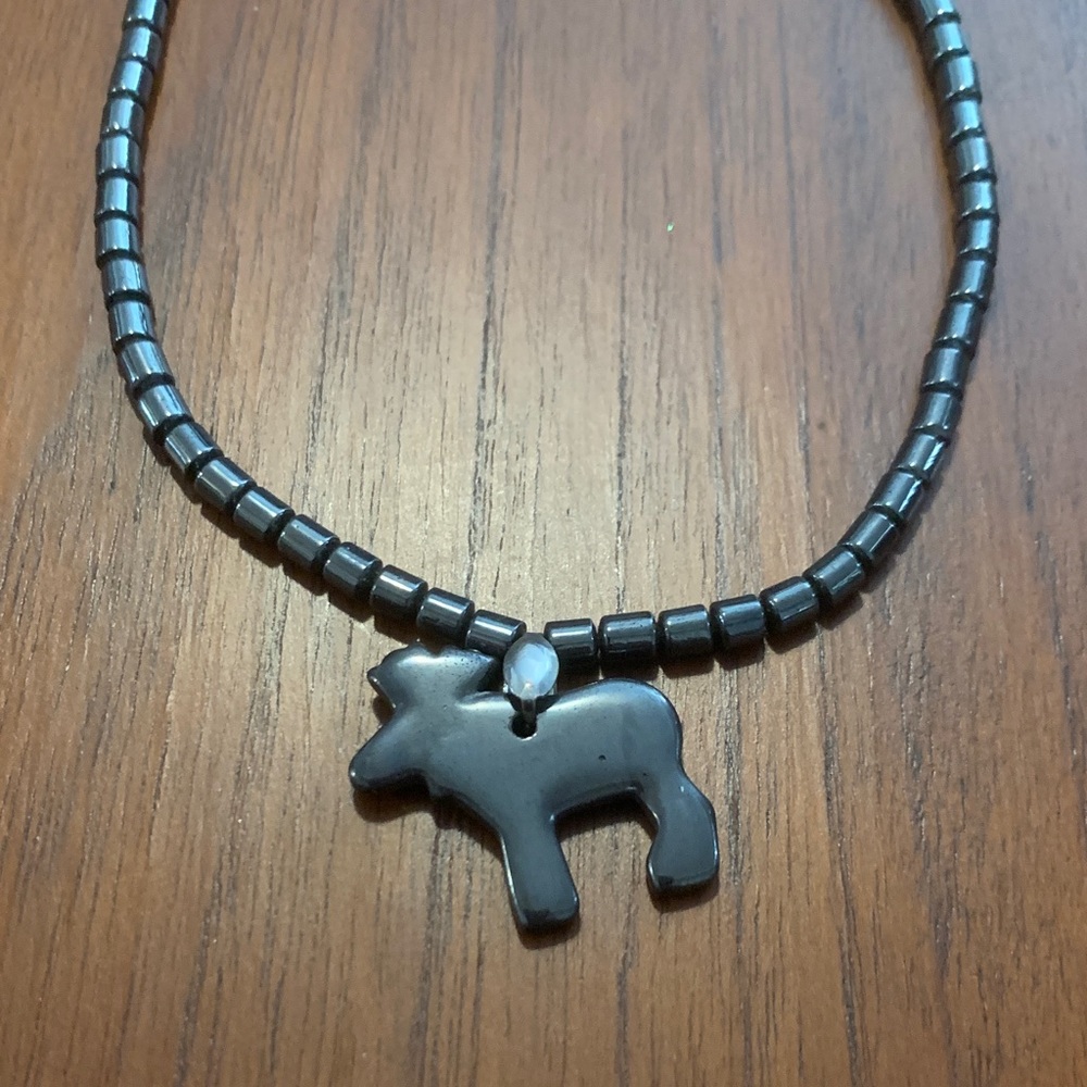 Hematite 🫎 Moose Pendant Necklace